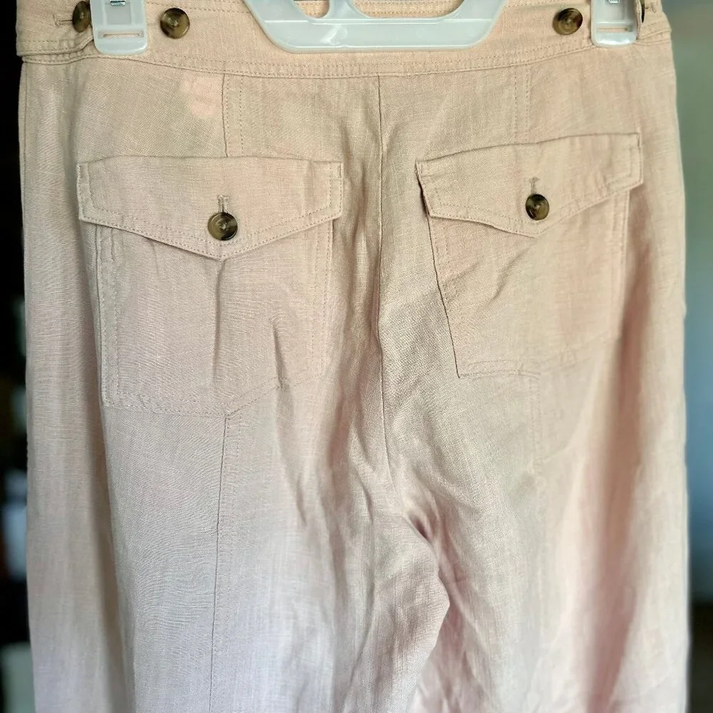 Per Una Linen Lyocell Blend Pleated Apricot Relaxed Pants Pockets Size 4 (US) - Picture 8 of 11